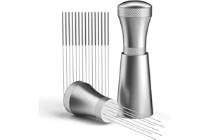 Foonii Wdt Tool, distribuidor de café desmontable con soporte con 7 agujas de café expreso de 0,3 mm, herramienta Wdt de aluminio, distribuidor de café, regalos para baristas (plata)