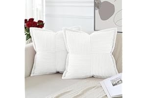 Artscope Lot de 2 Boho Housse de Coussin en Velours Côtelé Croisé Canapé Taie d'oreiller en Velours Douce pour Maison Salon Chambre Decorative Blanc 50 x 50 cm