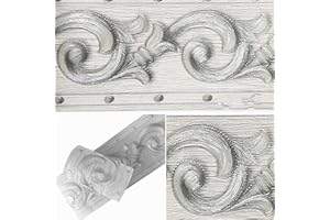 MEBOEM Meboom 3D Grey Floral Wallpaper Border Peel Stick Molding Home Ceiling Self Adhesive Waterproof Decorative Border for Bathroom Living Room Kitchen Wall 10cm by 5meters