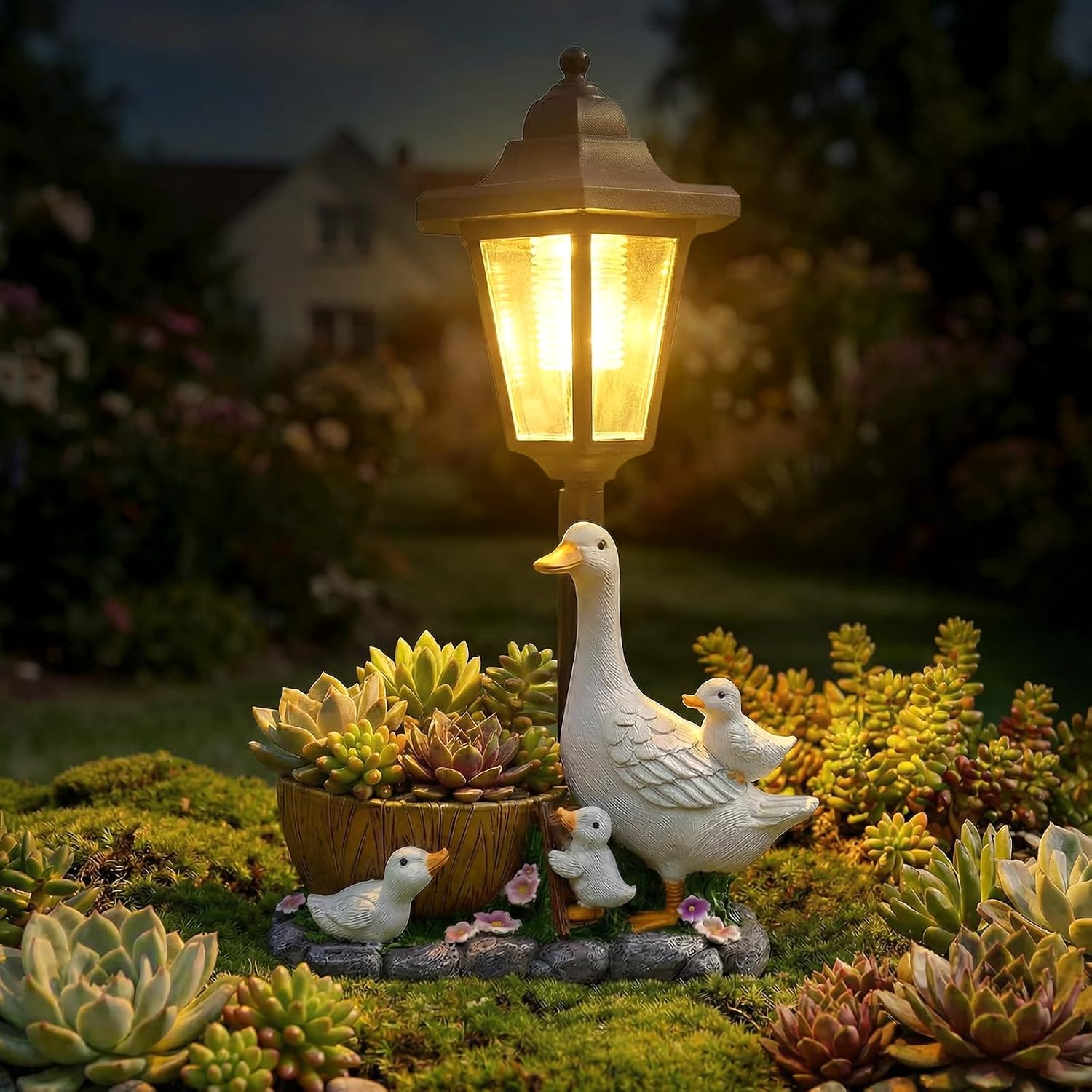 2026 Garden Duck Statues with Solar Lantern Flowerpot Outdoor Decoration, Duck Figurines Yard Art Sculptures for Patio Lawn Backyard Porch Ornaments, Yard Ornament- Unique Mother's Day Birthday Gifts