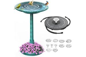 AISITIN Vogeltränke mit 3,5W Solar Springbrunnen, Futterplatz, Garten, Balkon Dekoration, Vogelbecken Vogel Futterstelle Tränke Bad für Balkon Terrasse Gartendeko Vogelbecken Bronzen Kunststoff Grün