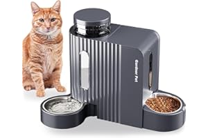 Gardner Pet 2 en 1 Comedero Gato Automatico (3L*2), Dispensador Comida y Agua, Bebedero Perro con Bol Acero Inoxidable, Dispensador Comida Gatos Gravedad, Comedero Perro Automatico Sin BPA (Gris)