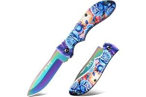 Plys Coltello tascabile Coltello pieghevole Coltello da sopravvivenza con lama affilata in acciaio inossidabile Coltello da sopravvivenza Blu motivo floreale