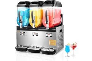 VEVOR Machine à Granité Commerciale 3x12 L Triple Réservoir, Machine à Boissons Glacées en Inox de 144 Tasses, Distributeur de Boissons Frappées Granitas Margarita Smoothie, pour Restaurant Café Bar