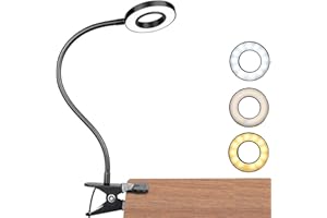 DIWUJI LED Clip Desk Lamp, Reading Light Study Lamp Eye Care Protection with 10 Dimmable Brightness & 3 Light Modes, USB Powered Flexible Gooseneck Clamp for Bed Headboard Table Office Lights, 7W (Black)