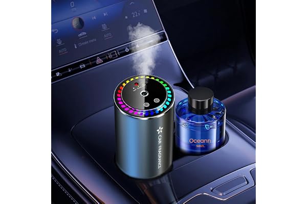 Towonshy Diffuseur Voiture avec 50ml Parfum Sent Bon Diffuseur Électrique, On/Off Automatique, Capteur Musical, Atomiseur Ultrasonique, 3 Modes, Rechargeable, Arômes Durée 5 Mois BJ-579 (Brise De Mer)