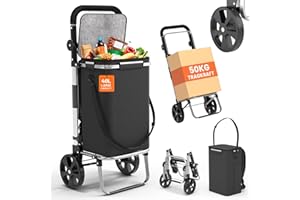FUNLAX Carrello spesa pieghevole 2 ruote, Carrellino spesa con scomparto isotermico refrigerato 40L, Borsa spesa rimovibile, Carrello portaspesa pieghevole su ruote, Nero