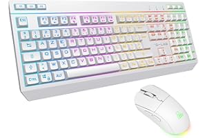 The G-Lab - Combo Tungsten EX - Pack Clavier Souris sans Fil - Triple Connexion 2.4GHz/ BT/Filaire - Clavier Gamer AZERTY FR, RGB & Macros Custom - Souris Gaming sans Fil 6400DPI - PC/PS4/PS5 (Blanc)