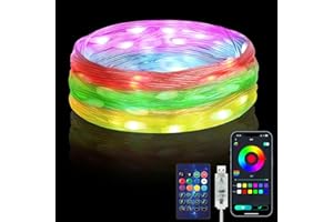 HOTUT RGBIC Zewnętrzne Lampki Choinkowe, 5 m, 50 Diod LED, Kolorowy Wąż świetlny LED, Pilot Zdalnego Sterowania i Sterowanie Aplikacją, Ponad 99 Trybów, Timer, Wodoodporne do Ogrodowej, Imprezy