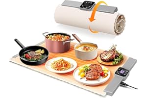 DoubleCare Alfombrilla de calefacción de silicona para alimentos, bandeja de calefacción eléctrica enrollable con 5 ajustes de temperatura y temporizador de 4 horas, tapete portátil de calentamiento