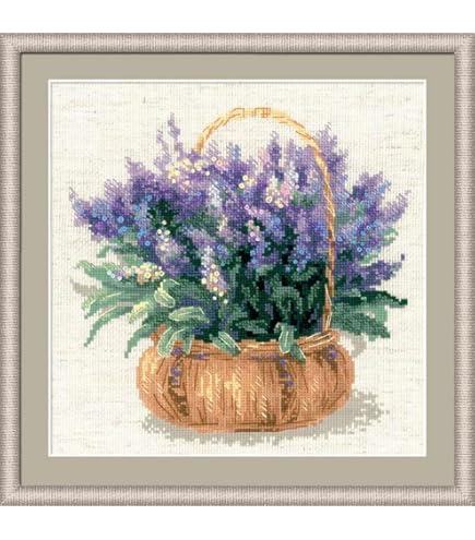 Riolis Stickpackung ‚Lila Blumen In Vase‘ – Komplettes Set Mit Garn, Stoff, Nadel & Anleitung (Zählmuster)