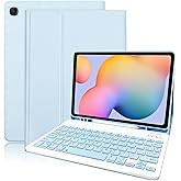 Funda con Teclado Español Ñ para Galaxy S6 Lite, Zabatoco Funda de Cuero con Teclado Bluetooth Desmontable para Samsung Tab S