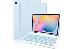 Funda con Teclado Español Ñ para Galaxy S6 Lite, Zabatoco Funda de Cuero con Teclado Bluetooth Desmontable para Samsung Tab S6 Lite 10.4'' (SM-P620/P625/P613/P619/P610/P615,2024/2022/2020), Azul Claro