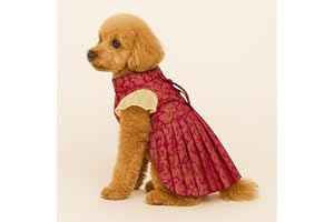Lulala Ethnic Golden Dog Dress with Ruffled Sleeves Festive Pleated Gown for Female Dogs Adjustable Fit, Traditional Indian Outfit for Weddings & Celebrations (Pink, 12 INCH)