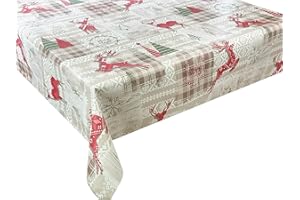 ‎EUROMAT Wachstücher Tischdecke Wachstuch Gartentischdecke wasserdichte Abwaschbar Weihnachten Beige Rot Ren 100x140 cm