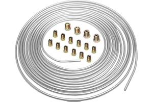 MOCNT 6,35mm Auto Bremsleitung 1/4" Zoll Bremsleitung mit Kupferbeschichtung Silberzink Bremsleitungsschlauch Bremsrohr Auto Ersatz Bremsleitungssatz Länge 7,6m mit 16 Muttern
