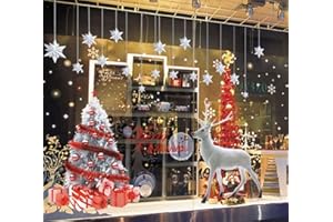 TBSCWYF Grande Árbol De Navidad Blanco Alces Pegatinas Navidad Ventana de Pared Feliz Navidad Pegatinas Decorativas Vinilos Navideños de Puerta Extraíble para Escaparate Decoracion Navideña