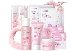 Shefave Sakura Beauty Gift Sets, Face Cleansing Skincare Set with Makeup Remover, Cleanser, Cream, Mud Mask, Sleep Mask, Mask, Hair Scrunchie, Teenager Girls Gifts, 8-Piece