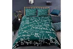 Loussiesd Mathematics Lesson Notes Bedding Set Student Boys, Equations Math Enthusiast Youth School Theme,Decorative 3 Pieces Comforter Cover Double Size (1 Duvet Cover Set & 2 Pillow Shams),Zipper