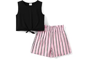 PATPAT Completi e Coordinati Bambine e Ragazze Estate, T-Shirt Bambina, Pantaloncini Corti, Set Sportivo e Casual, Abbigliamento Pantaloni Tuta Bambino, Ragazze Leggings, Regalo Compleanno, 4-12 Anni