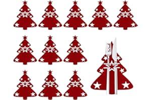 DEREINE 12 Pcs Soporte para Cubiertos Navideños, Bolsa para Cubiertos Navidad, Bolsita para Cubiertos de Navidad, Árbol de Navidad, para Decoración Mesa de Navidad