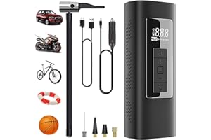 FAUXPONT 150PSI Compresor Aire con Pantalla LCD Digital y Linterna LED, Bomba de Aire Bicicleta Electrica con Batería Recargable 6000 mAh, Mini Compresor Aire Portatil para Automóvil, Moto, Bicicleta (negro 2)