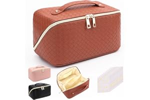 Yokilly Trousse De Toilette Femme: Grande Trousse Maquillage - PU Trousse De Toilette Voyage - Portable Étanche Trousse De Maquillage - Sac Cosmétique de Rangement Voyage (Le Brun-2)