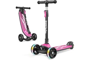 besrey Patinete para niños – Big Wheels Plegable con Luces LED Intermitentes para niños y niñas, 4 Niveles de Altura Ajustable, Tabla Ancha para niños de 2 a 8 años