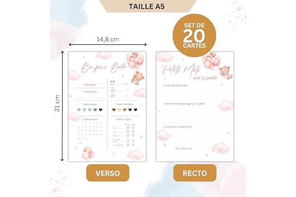 Milijou | 20 Carte pronostic Baby shower fille | A5 | Jeu de pronostic pour gender reveal, Fête Prénatale, Cadeau femme enceinte, future maman (Fille)