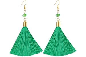 mookaitedecor Tassel Drop Earrings for Women, Long Dangle Hook Fringe Earrings Fashion Jewellery with Plastic Bead/Titanium Coated Crystal