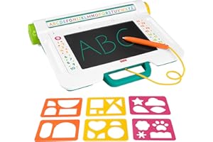 Fisher-Price Postazione Impara e Scarabocchia, tablet per scrivere e disegnare con schermo LCD e 6 stencil incluso, attività per l'apprendimento, giocattolo per bambini, 3+ anni, JDL70