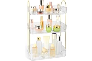 Lnueovcn Makeup Organiser, Skincare Organiser-Bathroom Organiser Countertop Large Makeup Storage Shelf Dressing Table Organiser, Cosmetic Organiser for Perfume,Bedroom,Bathroom (3 Tiers,Clear)