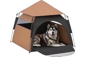 PawHut Haustierzelt, Hundezelt, Katzenhaus im Freien, Hundehaus mit Meshfenster, Hunde Tipi Zelt mit Tragetasche, Sonnendach für Hinterhof, Wohnzimmer, Dunkelbraun