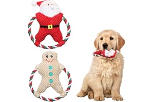 Homo Trends Lot de 2 jouets de Noël pour chien en corde de coton à mâcher pour chiens de petite et moyenne taille (rouge, marron)