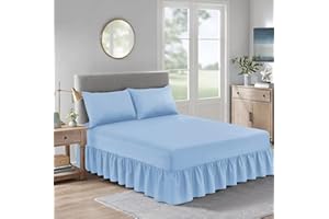 JRI Valance Fitted Sheet - Soft Brushed Polycotton Extra Deep Frilled Valance Fitted Sheet - Pleated - Hotel Quality Elasticated Bed Skirt- Double Sky Blue