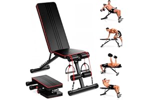 EveryKip Banco de Musculación Ajustable y Plegable para Pesas y Mancuernas, Banco de Pesas Multifunción Gimnasio en Casa, Entrenamiento Cuerpo Completo 7 en 1,Regulable, Abdominales