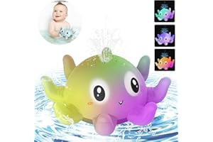 Lekwaiin Baby Bath Toys Octopus, LED Automatic Spray Water Sprinkler Light Up Bath Tub Swimming Pool Toys for 1 2 3 Year Old Boys Girls Toddlers Kids Gifts