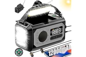 BIAOQINBO 12000mAh radio Manovella,2 Pannelli Solari,AM/FM Radio Solare di Emergenza,3 Metodi di Ricarica 7 in 1 Radio Portatile di Emergenza,SOS,Torcia,Bussola,Lampada da Lettura