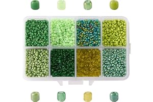Craftdady 12500 cuentas de cristal 12/0 de 2 mm, cuentas pequeñas de poni verdes mezclados para manualidades y fabricación de joyas