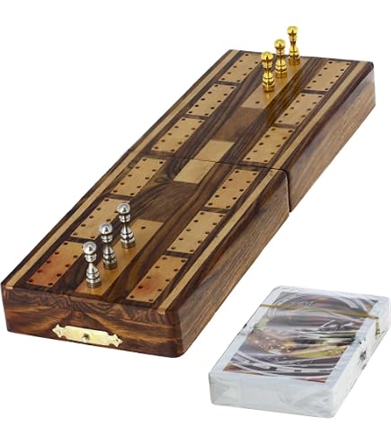 ROMBOL Cribbage Holz-Brettspiel Mit Karten - Gesellschaftsspiel Für 2 Personen, 17x22 Cm
