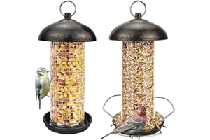 Urban Deco Hanging Bird Seed Feeders Set Metal Tube Mixed Seed Feeder Peanut Sunflower Seed Feeder with Hanger for Garden Outside Great for Attracting Wild Birds (𝐂𝐨𝐟𝐟𝐞𝐞-𝟐 𝐏𝐚𝐜𝐤)