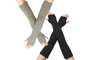 ZOCONE 2 Pairs Long Sleeve Arm Warmers, 50cm Fingerless Gloves, Winter Knitted Arm Sleeves for Women Girls, Wrist Warmers Arm Warmers Baggy