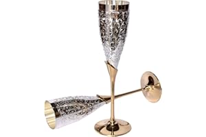 StonKraft Lot de verres à champagne en laiton gravé avec flûtes et coupes (fin) – Argent poli…