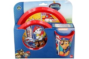 GOLD1 Favourite Hero Cartoon Character 3pc Breakfast Set Inc Plate, Tumbler, Bowl, re-usable Plastic (Paw Patrol)