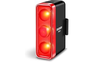 RAVEMEN TR500 500 Lumen fanale Posteriore per Bici per Guida Notturna Diurna,Luce Posteriore per Bici con sensore di frenata, USB C Ricaricabile Montare i reggisella Rotondi/aerodinamici