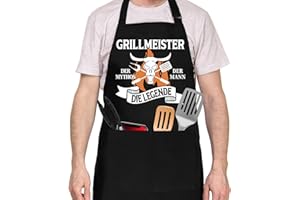 Ysound Grillschürze für Männer, Schürzen für Köche BBQ Malerei Backen Kochen, Küchenschürze Schwarz, Geschenk für Männer Papa Opa Ehemann zum Geburtstag, Vatertag, Grillen