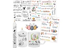 ROEOWENE 5PCS Kerzentattoos Ostern Wasserschiebefolie Kerzen Tattoos Frohe Ostern Rub on Sticker Familie Kerzenfolie DIY Kerzensticker für Keramik,Geschenk Kerzenaufkleber für Dekorieren Kerzentatoos