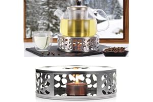 MIZIJIA Calentador de Tetera, Calentador de Tetera de Metal con portavelas de té, Base de Vela de Acero Inoxidable, Calentador de té y café, se Adapta a Todas Las teteras