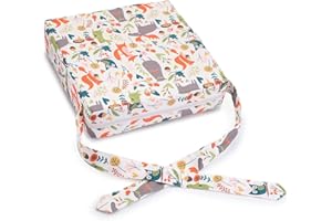 BSTKEY Siège rehausseur amovible réglable et lavable avec sangles pour chaise de salle à manger, coussin de rangement pour voyage (animaux + forêt, blanc)