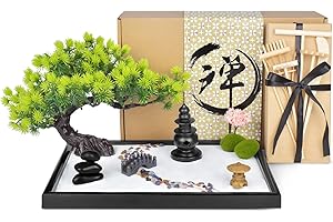 Artcome Jardín de arena Zen japonés para escritorio, hogar, oficina, bandeja de terapia de meditación hecha a mano, herramienta de relajación y meditación consciente para aliviar el estrés, juego de